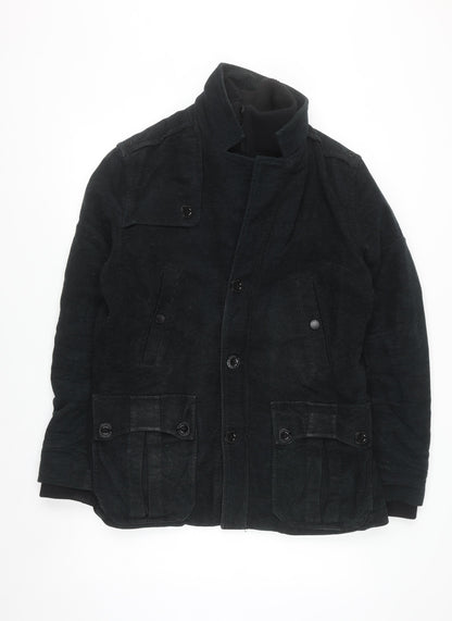 Next Men's Black Italian Moleskin Military Jacket Size M Cotton Blend