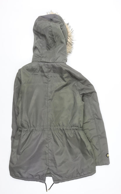 F&F Women’s Green Faux Fur Hooded Parka Coat Size 14