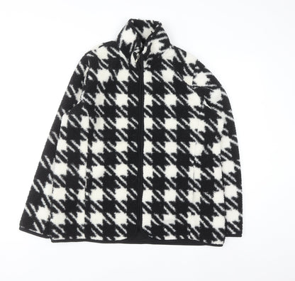 Bonmarché Women Black White Check Fleece Zip Jacket Size 14