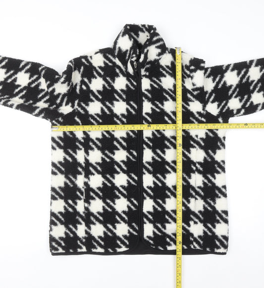 Bonmarché Women Black White Check Fleece Zip Jacket Size 14