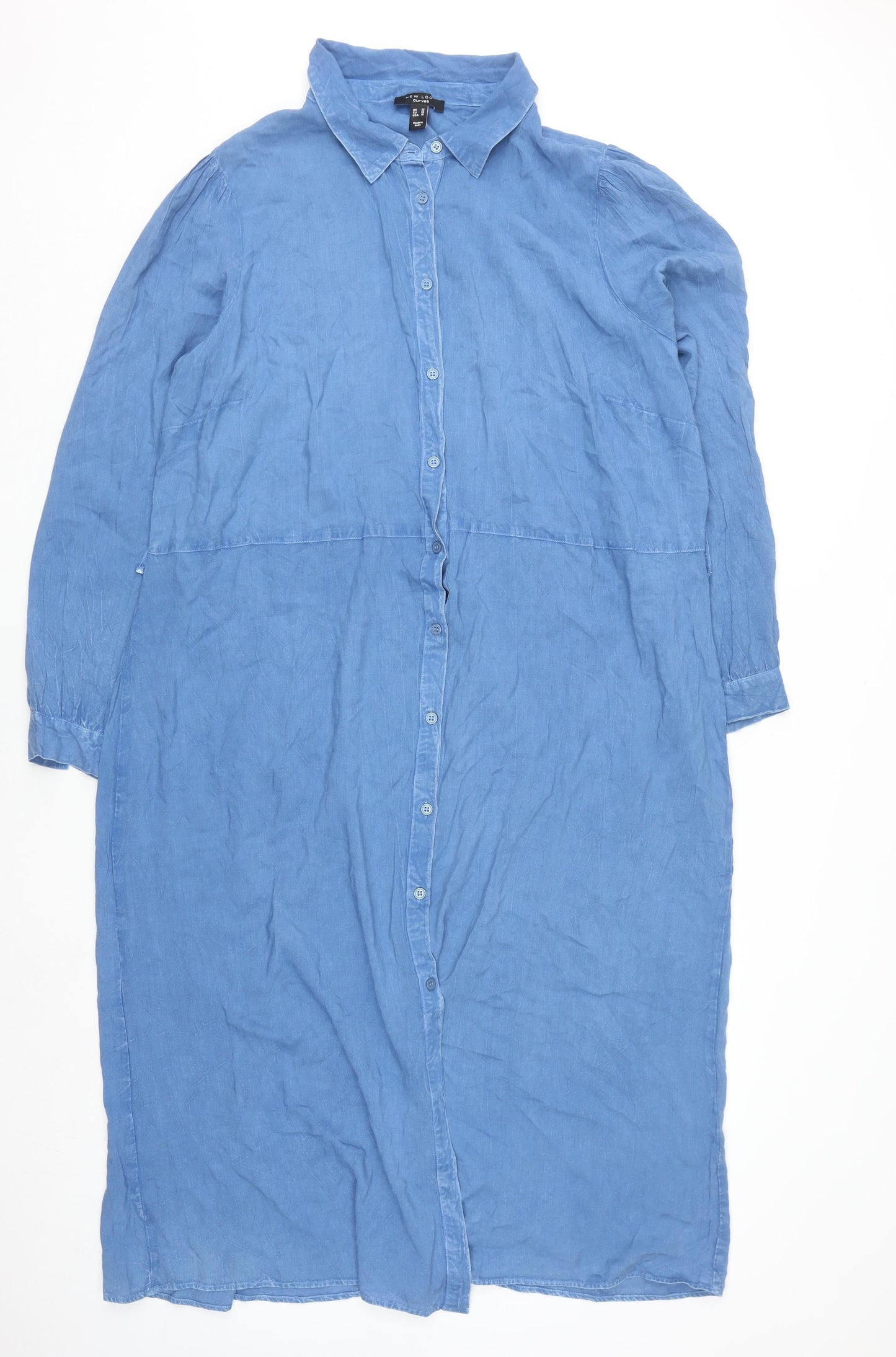 New Look Women Blue Plus Size 22 Midi Shirt Dress Viscose Long Sleeve