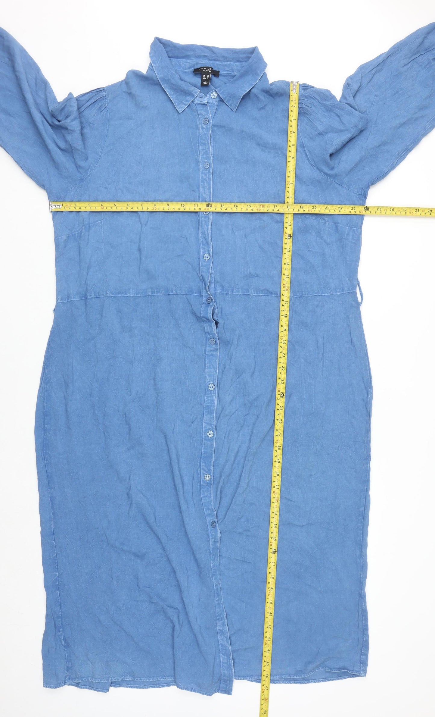 New Look Women Blue Plus Size 22 Midi Shirt Dress Viscose Long Sleeve