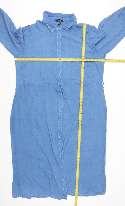 New Look Women Blue Plus Size 22 Midi Shirt Dress Viscose Long Sleeve