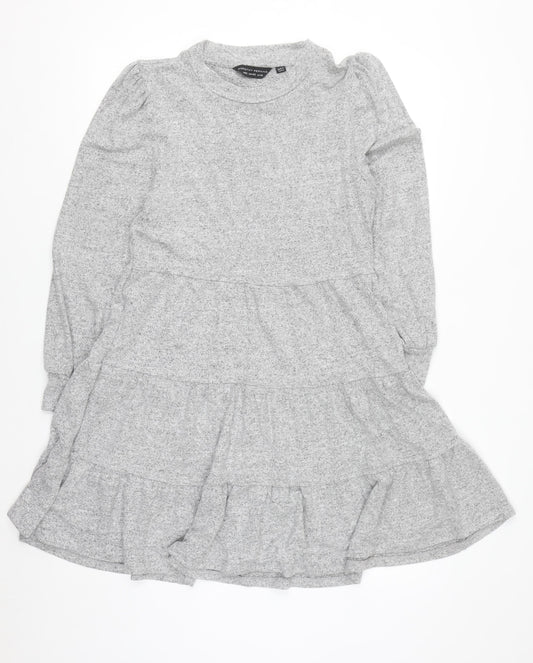 Dorothy Perkins Women Grey Knit Skater Dress Size 14 Long Sleeve