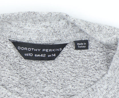 Dorothy Perkins Women Grey Knit Skater Dress Size 14 Long Sleeve