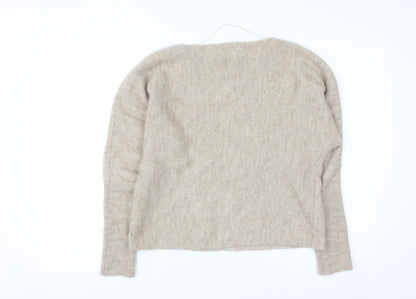 b.young Women Beige Boat Neck Pullover Jumper Size S