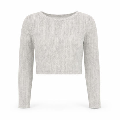 Zara Women’s Beige Metallic Knit Cropped Long Sleeve Blouse Size S