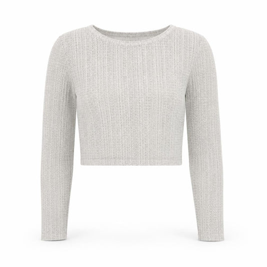 Zara Women’s Beige Metallic Knit Cropped Long Sleeve Blouse Size S