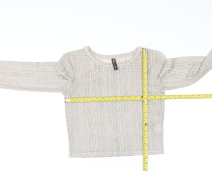 Zara Women’s Beige Metallic Knit Cropped Long Sleeve Blouse Size S