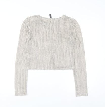 Zara Women’s Beige Metallic Knit Cropped Long Sleeve Blouse Size S