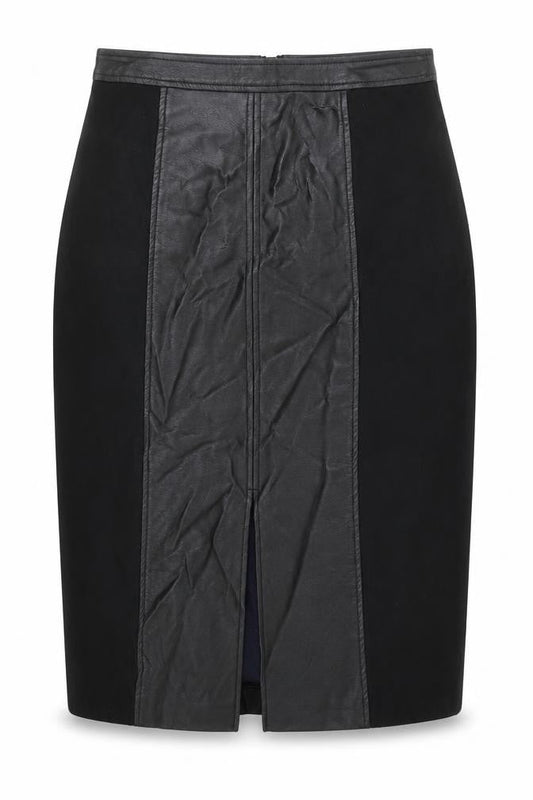 Oasis Womens Black Faux Leather Pencil Skirt Size 10 Lined Knee Length