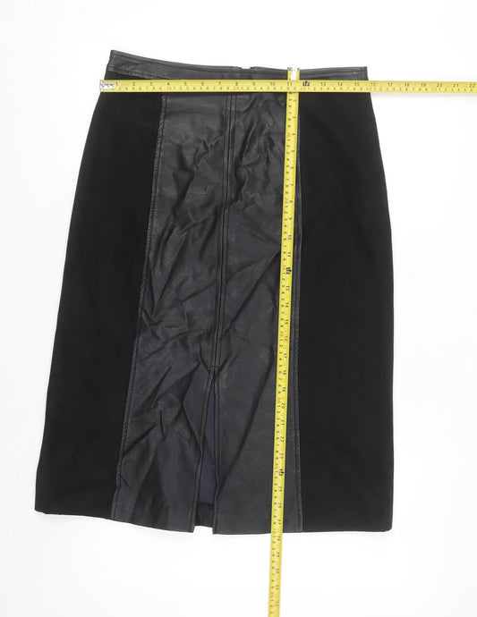 Oasis Womens Black Faux Leather Pencil Skirt Size 10 Lined Knee Length