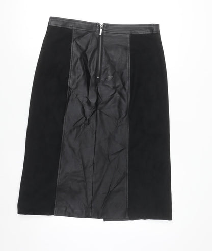 Oasis Womens Black Faux Leather Pencil Skirt Size 10 Lined Knee Length