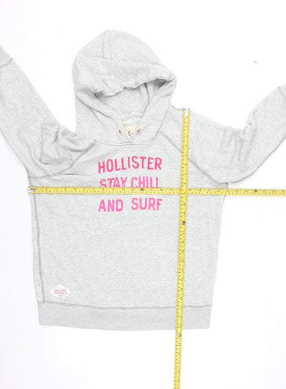 Hollister Women's Grey Hoodie Medium Stay Chill Surf Graphic