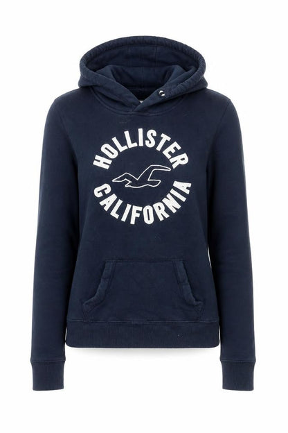 Hollister Women Navy Blue Pullover Hoodie XS Cotton Blend Logo Casual