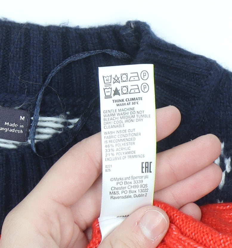 Marks and Spencer Mens Red Fair Isle Knit Jumper Medium