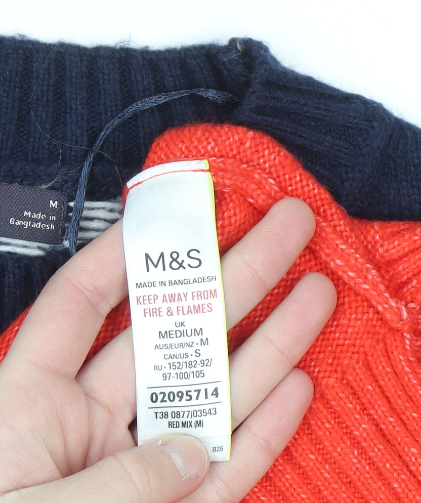 Marks and Spencer Mens Red Fair Isle Knit Jumper Medium