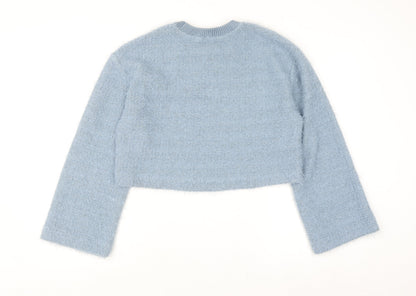 Zapa Women's Blue Crew Neck Fuzzy Knit Jumper Size 8