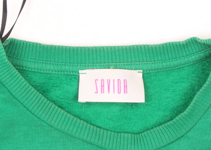 Savida Women Green Floral Embroidered Pullover Sweatshirt Size S