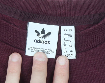 Adidas Womens Burgundy Crew Neck Pullover Sweatshirt UK 8