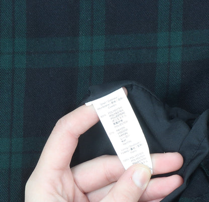 Gap Women Green Check Shift Dress Size S 3/4 Sleeve Zip Detail