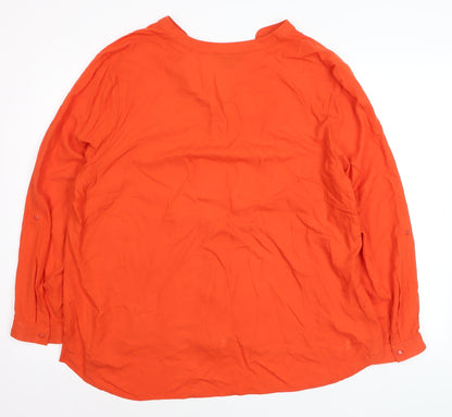 Primark Women Orange Size 20 V-Neck Long Sleeve Button-Up Blouse