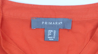 Primark Women Orange Size 20 V-Neck Long Sleeve Button-Up Blouse