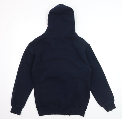 Hollister Men’s Navy Blue Full Zip Hoodie L with Logo & Drawstrings
