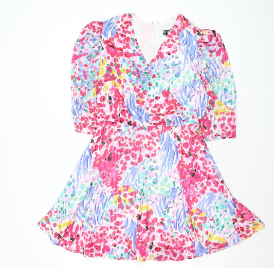 Girl In Mind Womens Multicoloured Size 10 Puff Sleeve Wrap Dress