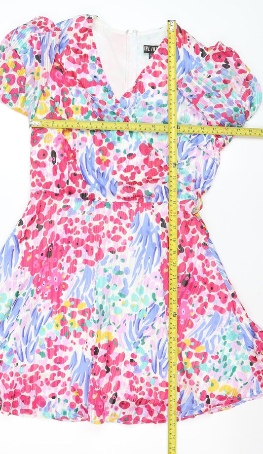 Girl In Mind Womens Multicoloured Size 10 Puff Sleeve Wrap Dress