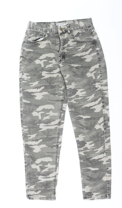 PULL&BEAR Women's Grey Camouflage High Rise Straight Jeans Size 10