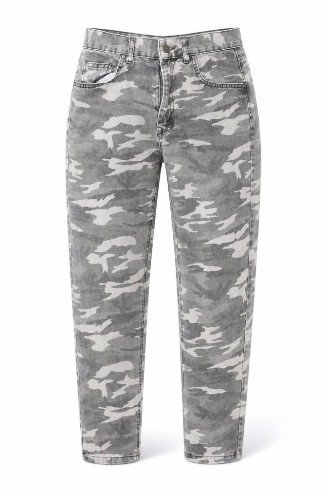 PULL&BEAR Women's Grey Camouflage High Rise Straight Jeans Size 10