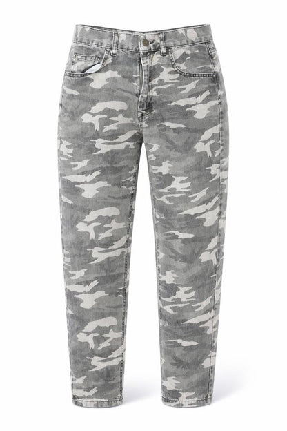 PULL&BEAR Women's Grey Camouflage High Rise Straight Jeans Size 10