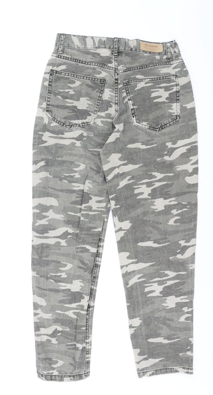 PULL&BEAR Women's Grey Camouflage High Rise Straight Jeans Size 10