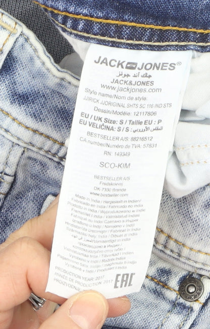 Jack & Jones Men's Blue Regular Fit Distressed Denim Shorts Size S