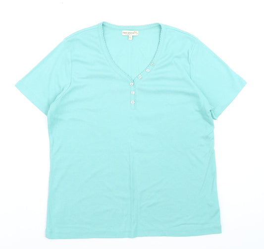 First Avenue Women's Blue V-Neck Button T-Shirt Size L