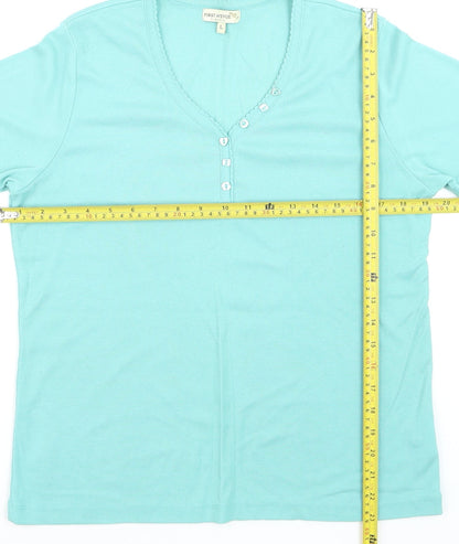 First Avenue Women's Blue V-Neck Button T-Shirt Size L