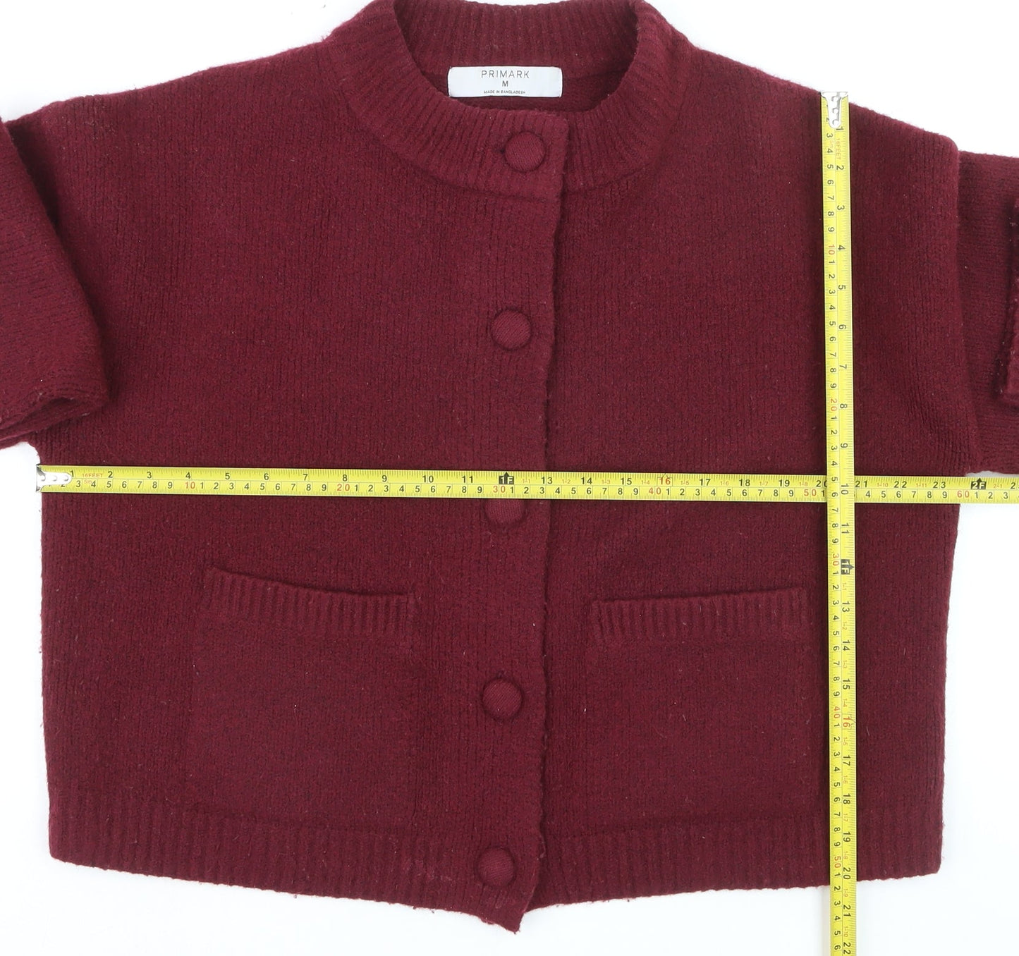 Primark Womens Burgundy Cardigan M Wool Blend Button Front Jumper