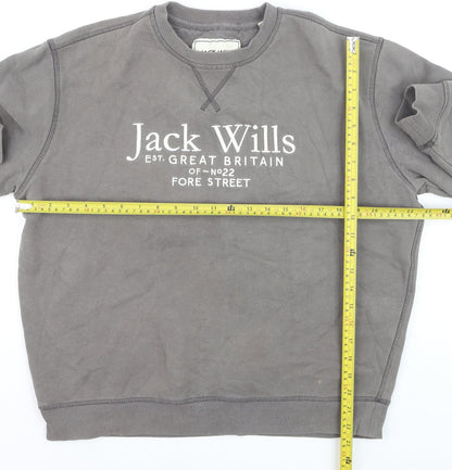 Jack Wills Womens Grey Logo Pullover Sweatshirt L Cotton Blend