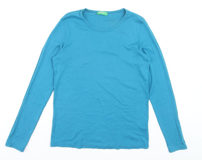United Colors of Benetton Women's Blue Long Sleeve Cotton T-Shirt L