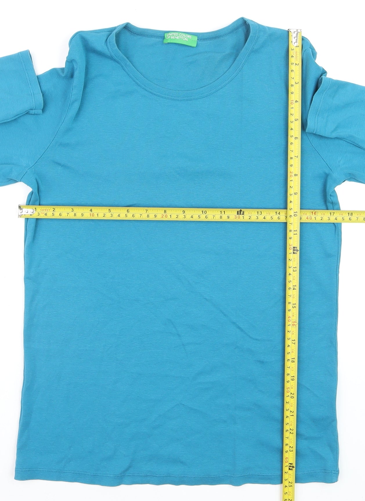 United Colors of Benetton Women's Blue Long Sleeve Cotton T-Shirt L