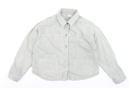 Zara Women Green Cotton Twill Button-Up Casual Jacket M