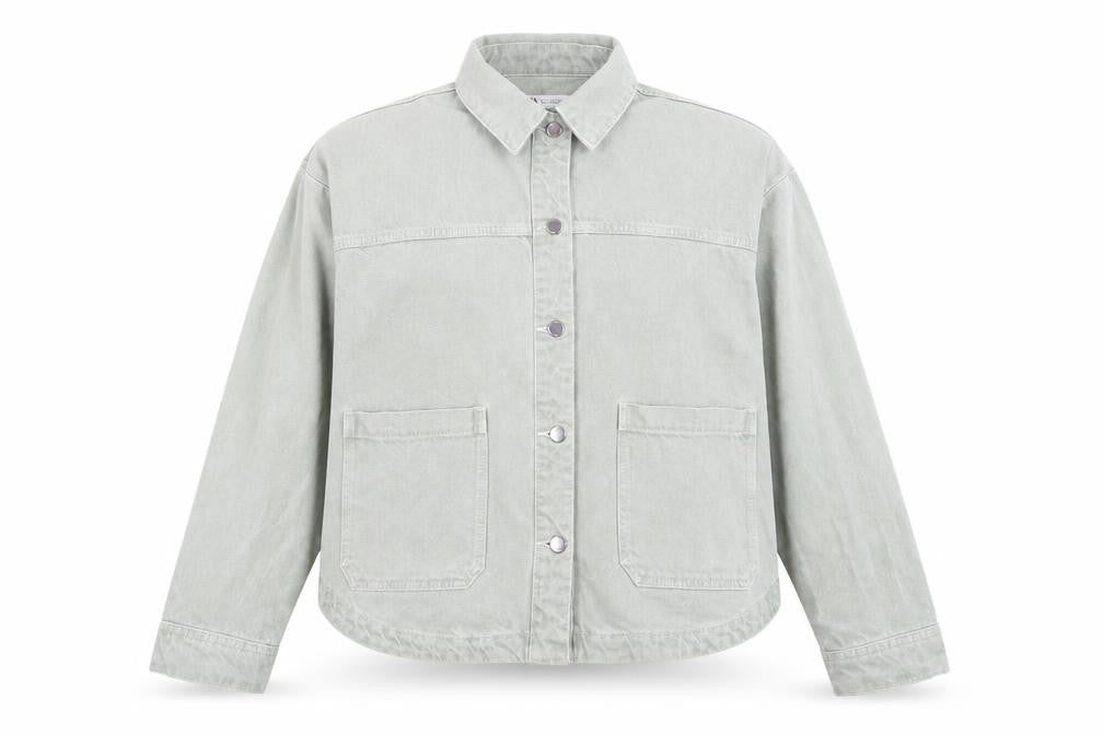 Zara Women Green Cotton Twill Button-Up Casual Jacket M