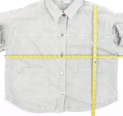 Zara Women Green Cotton Twill Button-Up Casual Jacket M