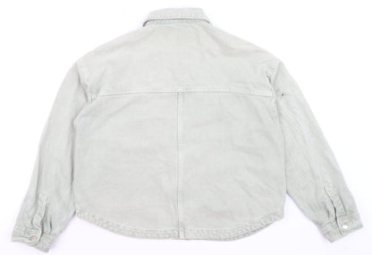 Zara Women Green Cotton Twill Button-Up Casual Jacket M