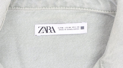 Zara Women Green Cotton Twill Button-Up Casual Jacket M