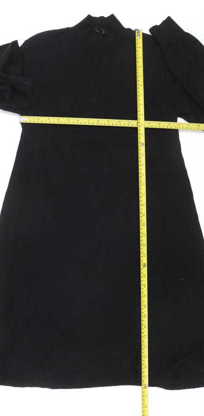 Pieces Women Black Shift Knit Dress L Long Sleeve High Neck