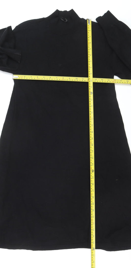 Pieces Women Black Shift Knit Dress L Long Sleeve High Neck
