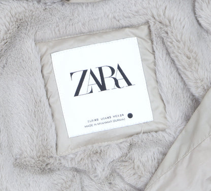 Zara Women’s Beige Belted Faux Fur Hooded Puffer Coat XS