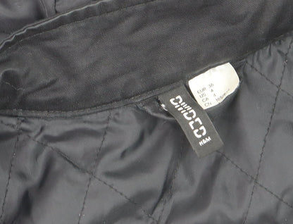 H&M Divided Women's Black Parka Coat Size 8 Hooded Long Cotton Blend